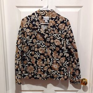 70s Retro Floral Jacket Black Brown Boho Cropped Button Up Tog Shop M